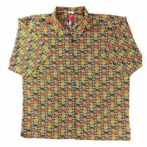 Scorpio‎ Graphic Print Button Down Shirt Mens XXXL Green Yellow Red Short Sleeve